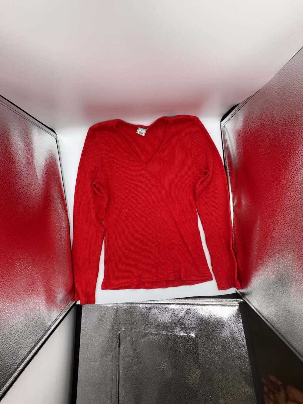Old Navy V-Neck Ribbed Long Sleeve Top Red Size L